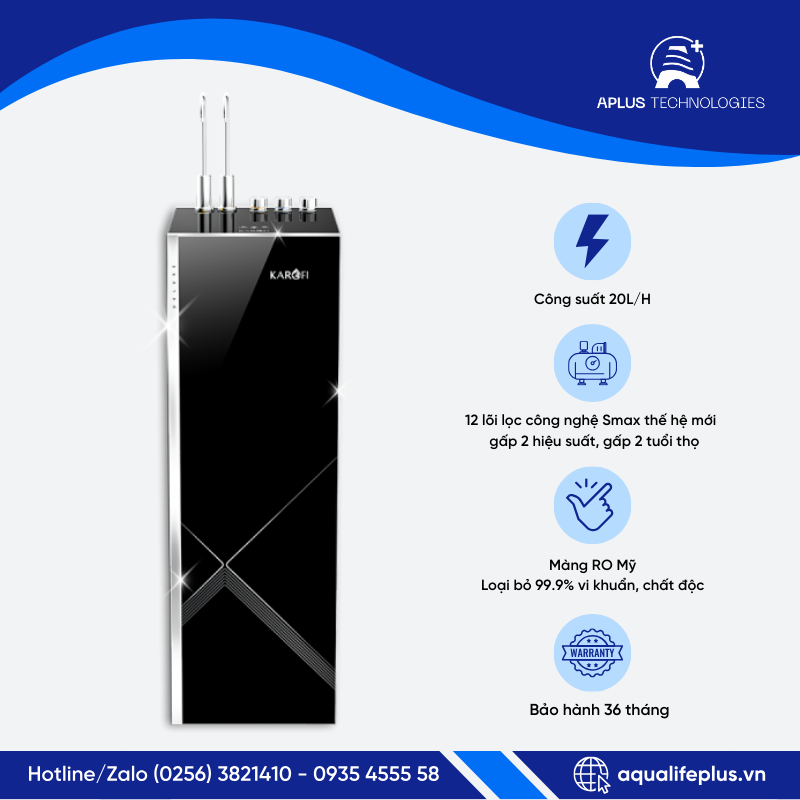 Karofi KAD-M85 – Máy lọc nước nóng-lạnh tích hợp Hydro-ion 12 lõi | Nóng nhanh, lạnh sâu, giám sát thông minh