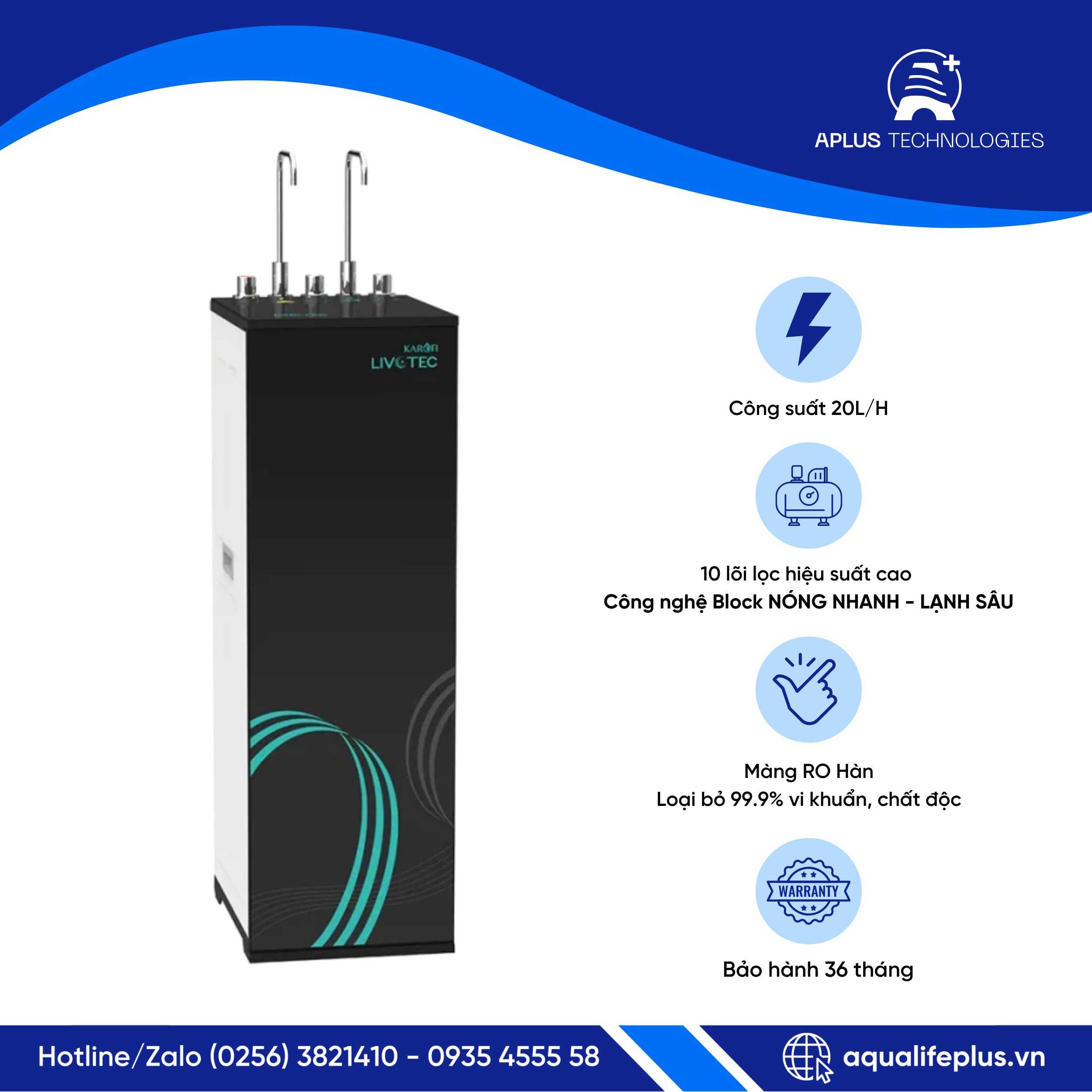 Máy lọc nước nóng lạnh Karofi Livotec 630 – Nước tinh khiết, tiện nghi phong cách hiện đại