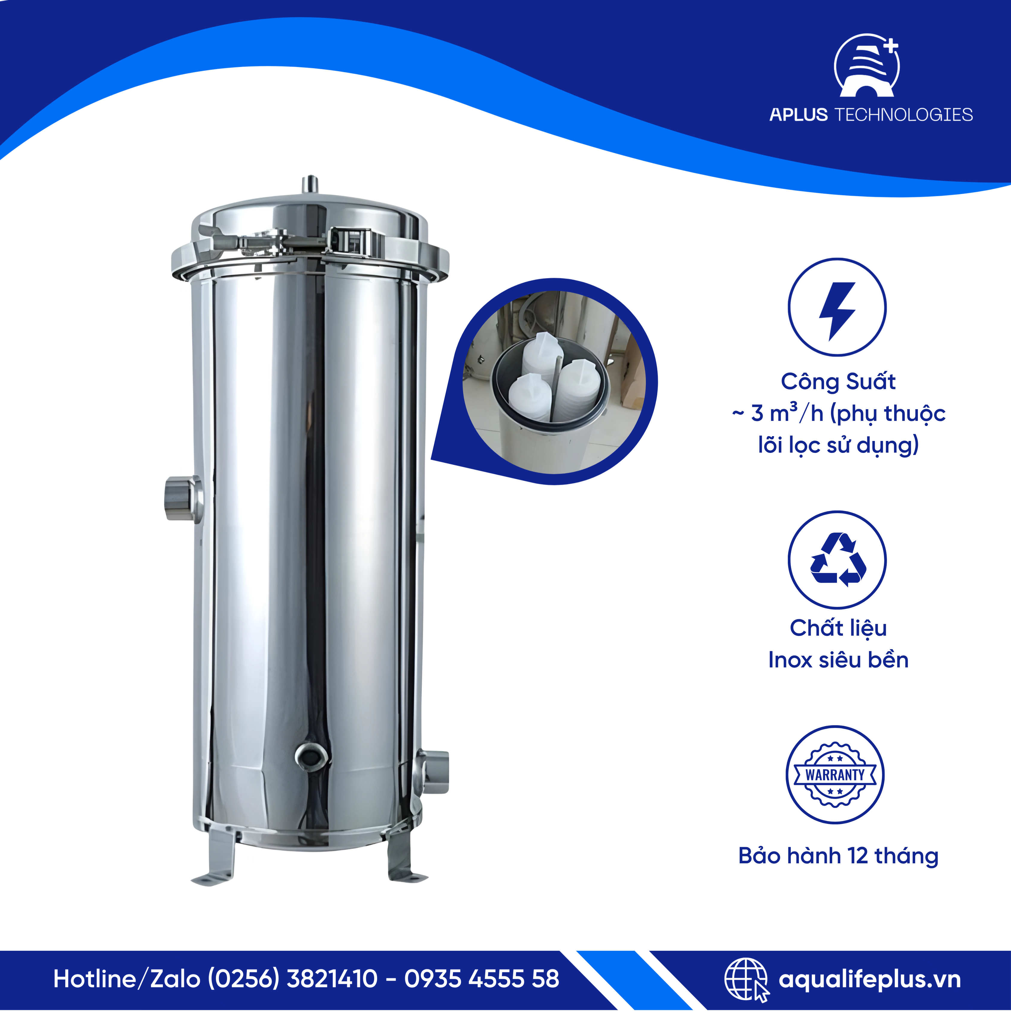 Phin Lọc 3 Lõi 20 inch – 1-3 m³/h | Giải pháp lọc thô đáng tin cậy