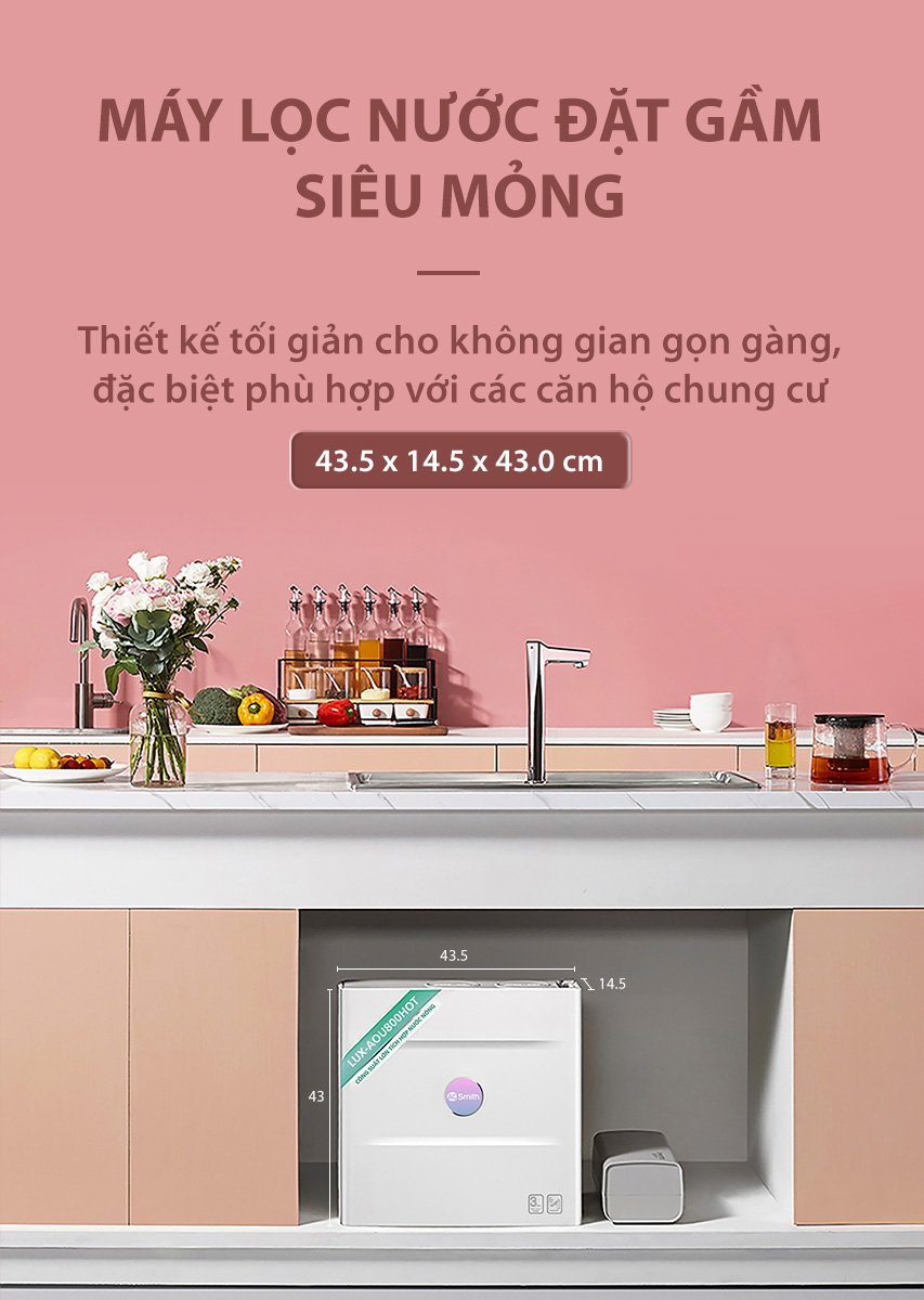 Thiết kế nhỏ gọn của máy lọc nước A. O. Smith ROSS™ LUX-AOU800HOT