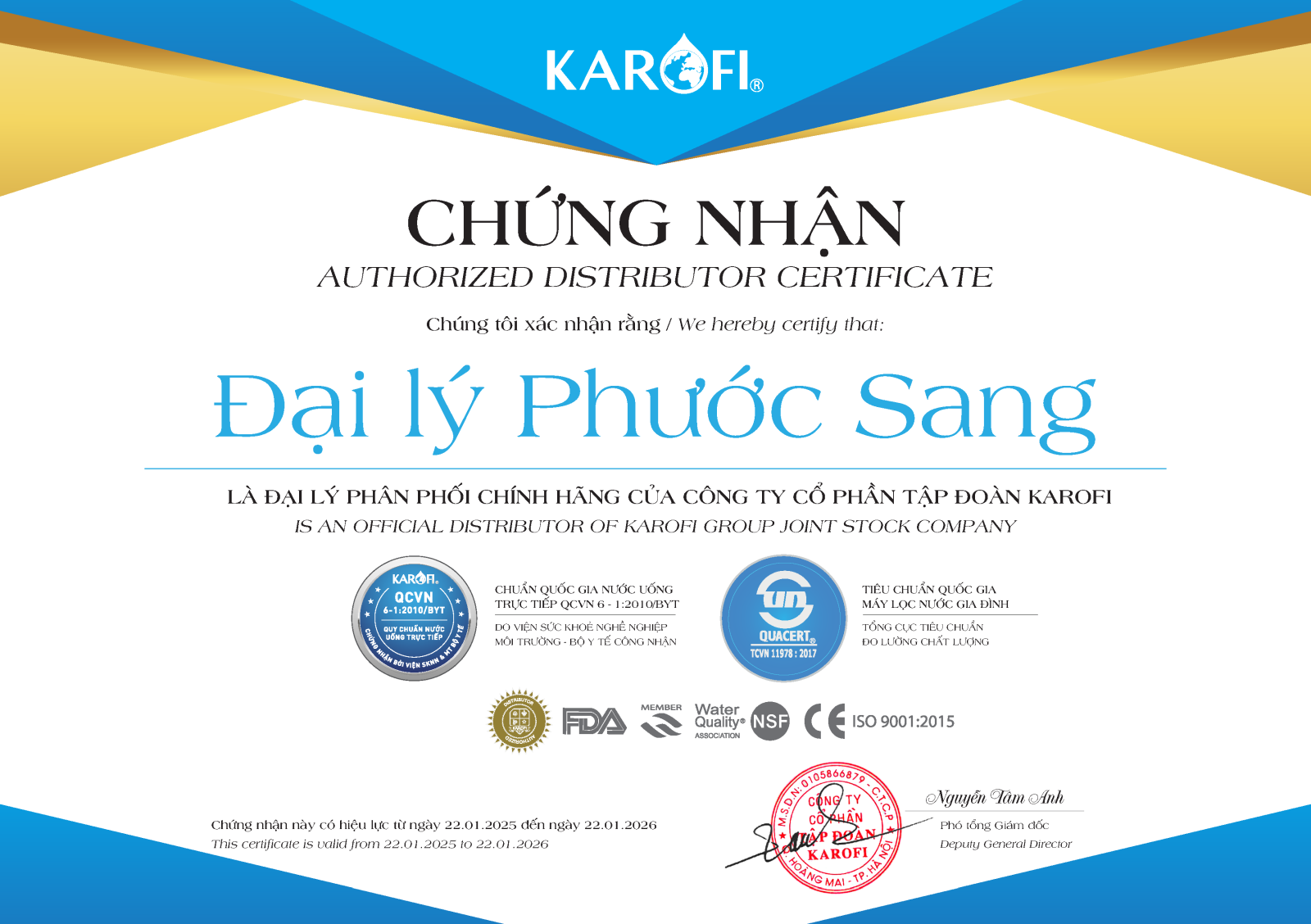 đại lý phân phối chính hãng các sản phẩm máy lọc nước Karofi tại Quy Nhơn
