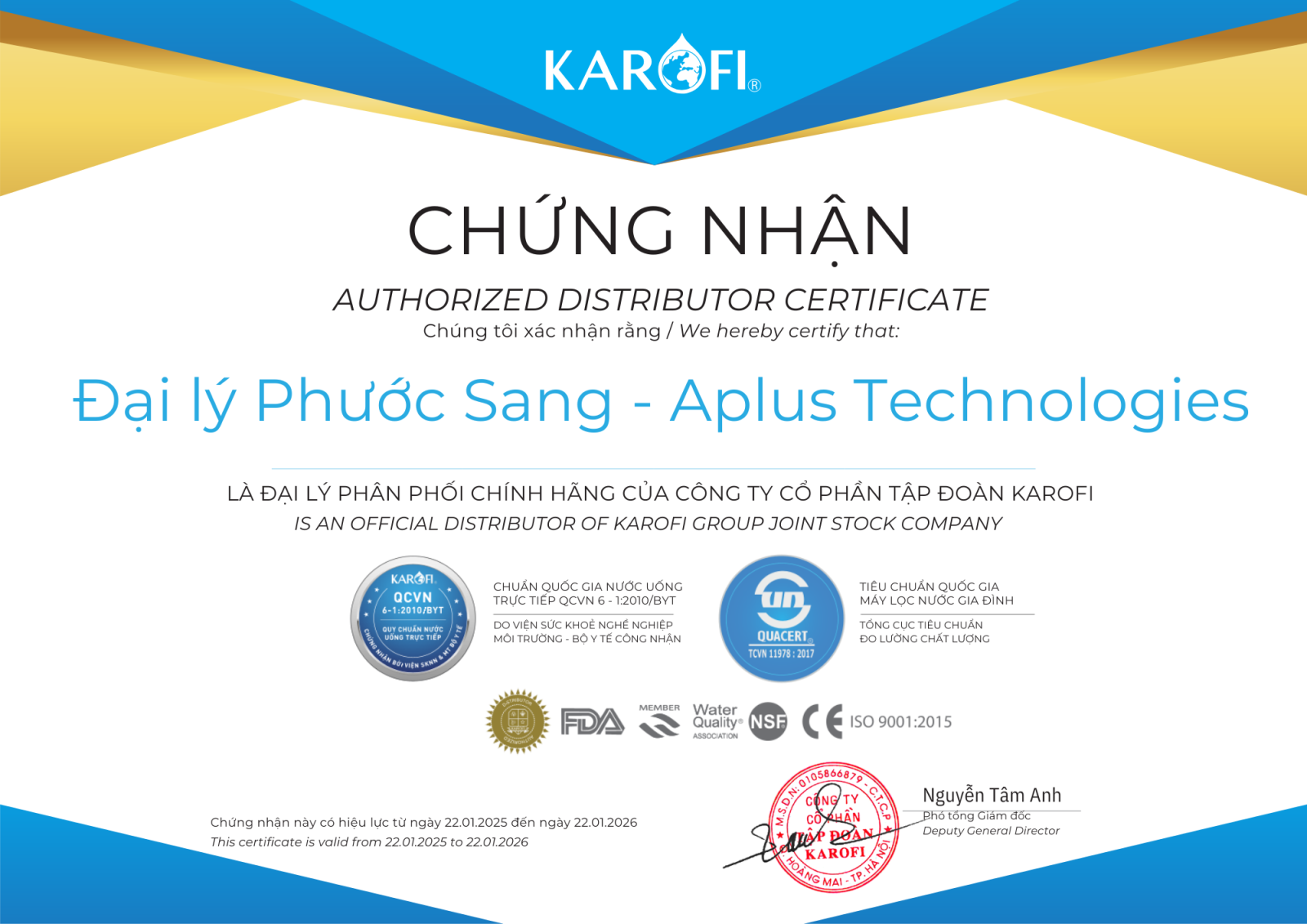 Đại lý phân phối máy lọc/sản phẩm Karofi chính hãng tại Quy Nhơn