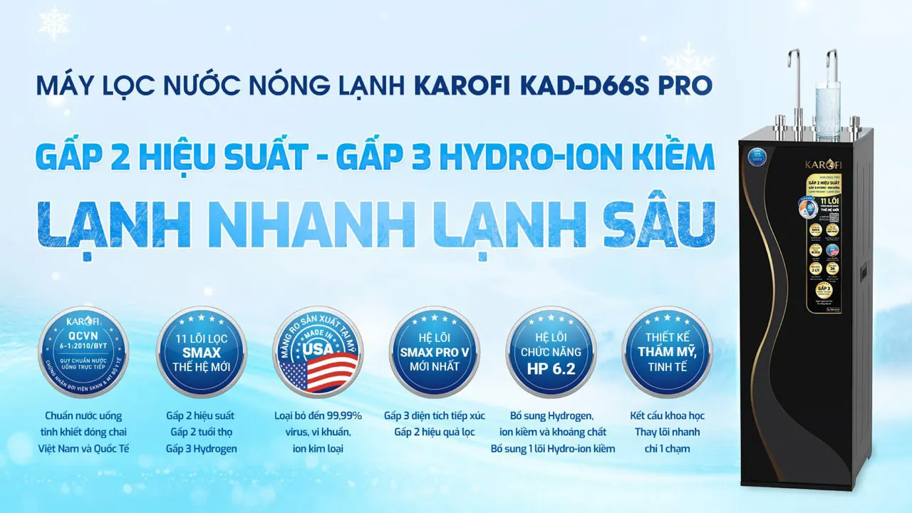 MÁY LỌC NƯỚC NÓNG-LẠNH-NGUỘI KAROFI KAD-D66S PRO