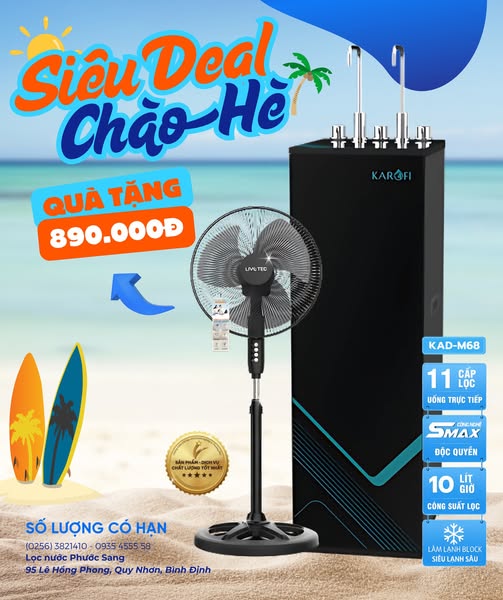 Khuyến mãi máy lọc nước Karofi KAD-M68 tại Lọc nước Phước Sang Quy Nhơn